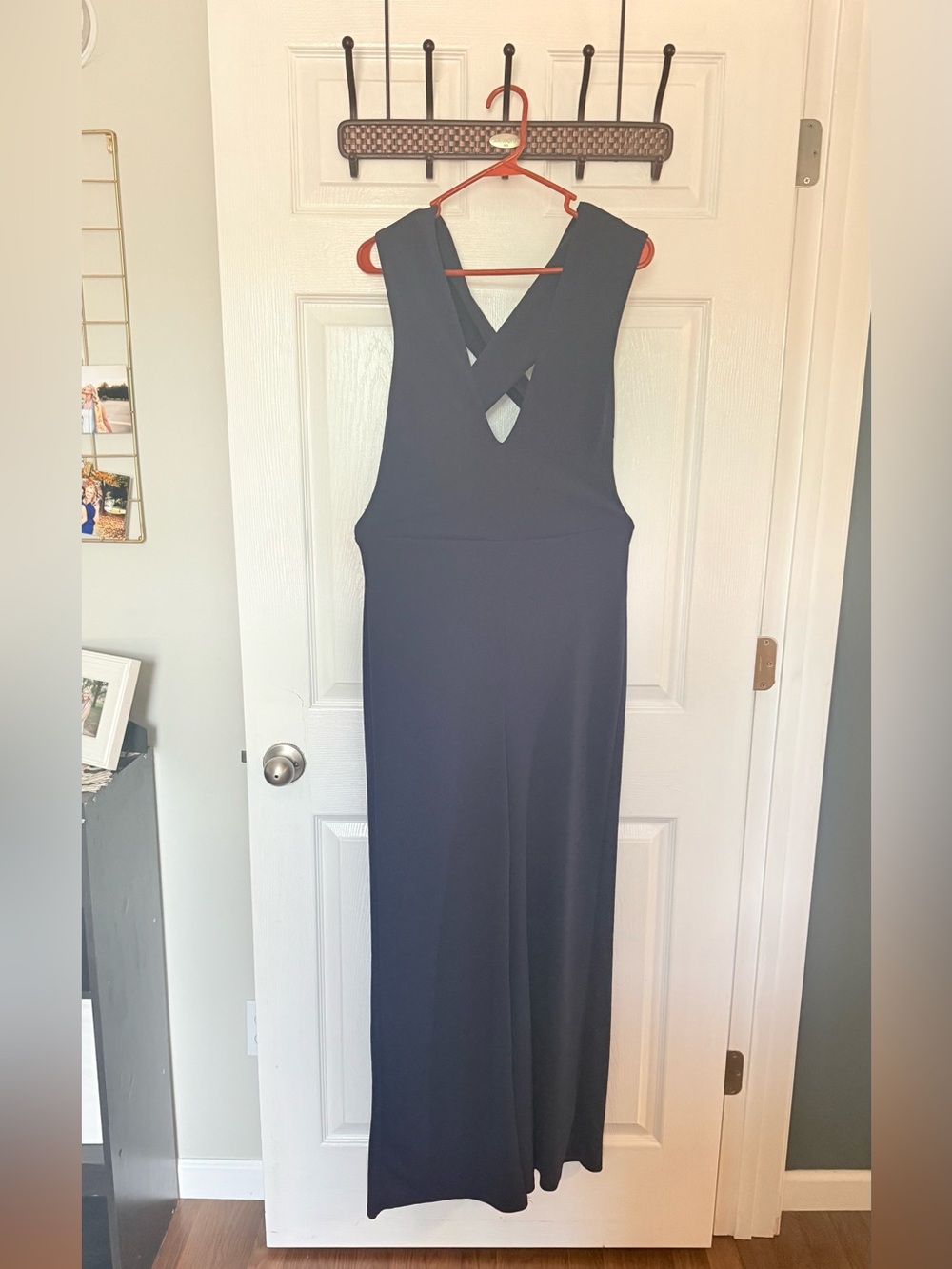 Lulu's Navy Backless Maxi Jumpsuit with Crossed Straps